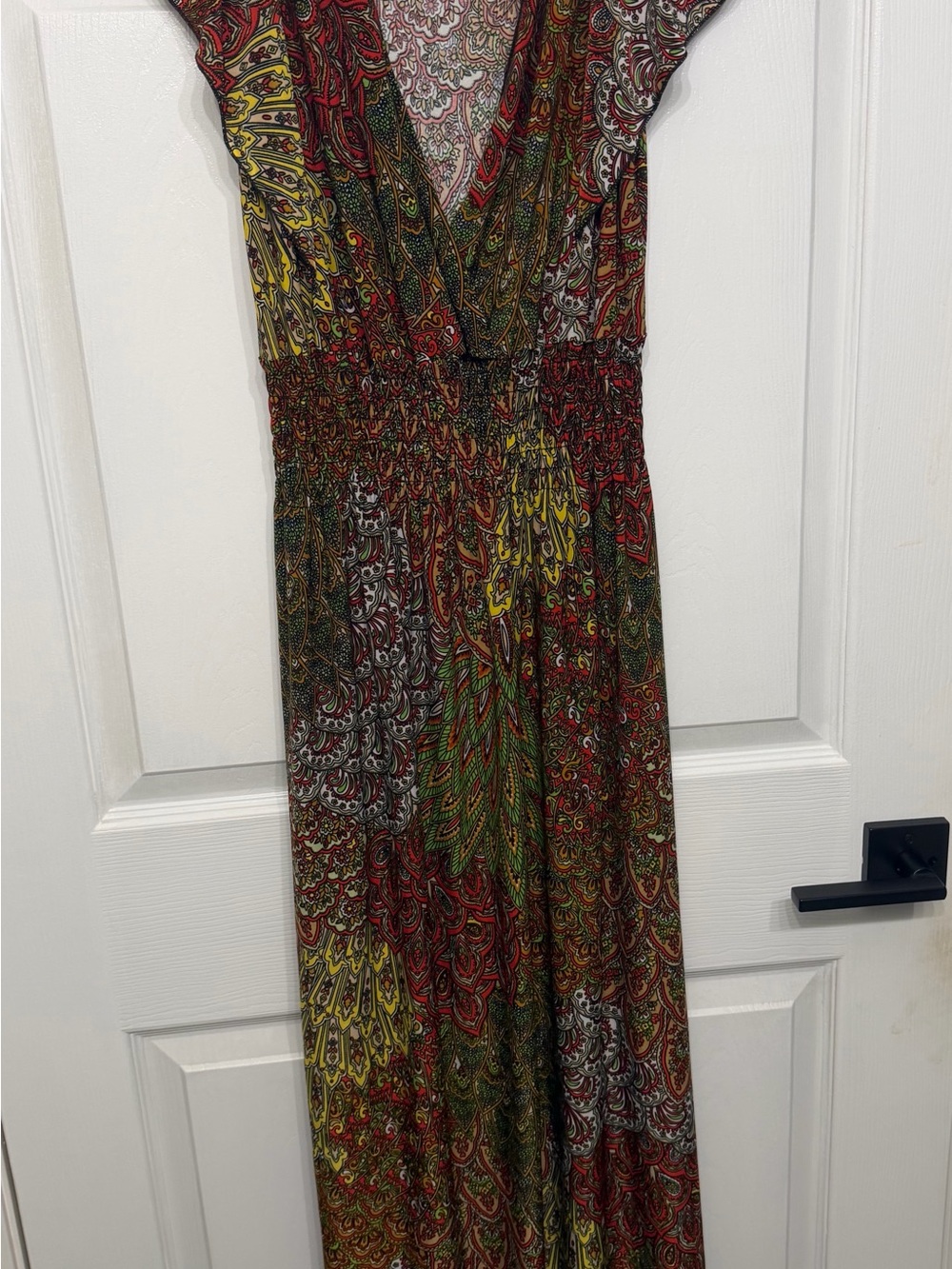 Bohemian V-Neck Paisley Maxi Dress in Multi-Color